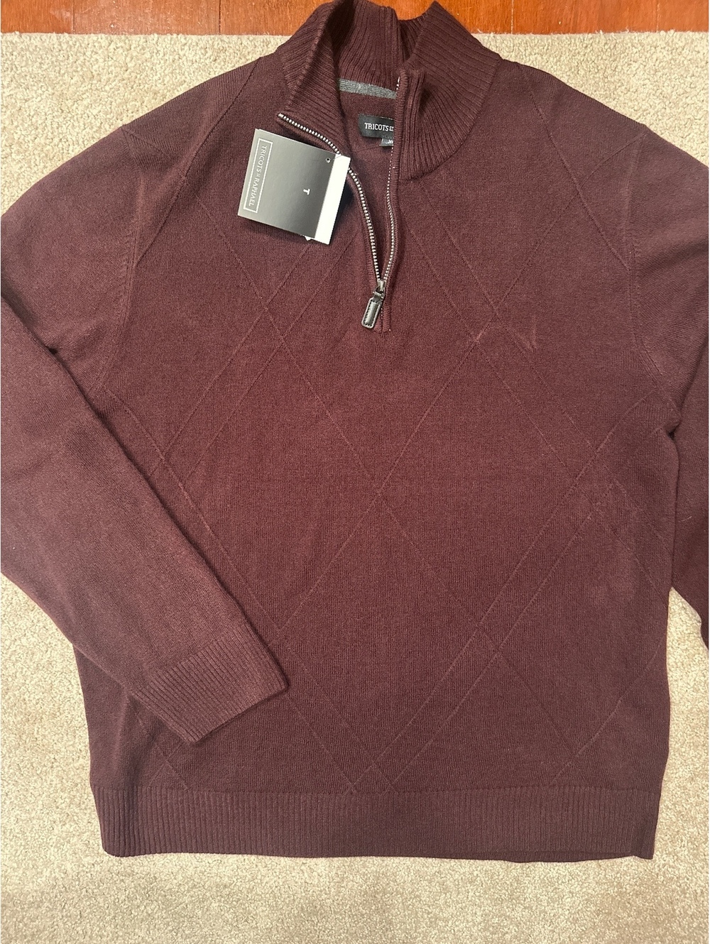 (4)Tricot St. Raphael Men's Burgundy Quarter Zip Pullover Sweater XL